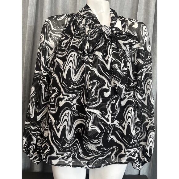 Scoop Tie Neck Blouse Retro Style Sheer Long Sleeve Women’s Size Small (4-6) - Picture 1 of 16